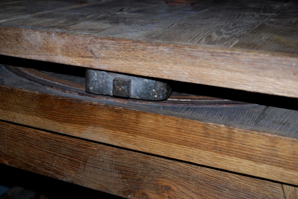 A French Oak & Iron<br />
Sculptor’s Revolving Table/Stand<br />
<br />
<br />
Height 28 in.  Width 32 in.  Depth 32 in.