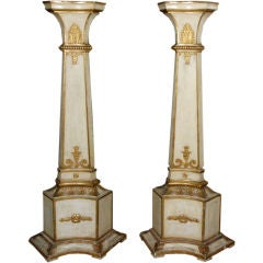 A Pair of Italian Piedmontese Painted and Gilded Columns