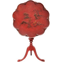 Chionoiserie Red Lacquer Tripod Table