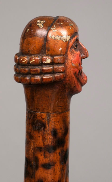 Folk Art English Yew Wood Walking Stick
