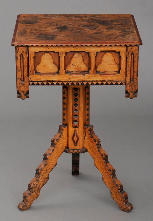 Victorian English Country Gothic Pine Centre Table For Sale