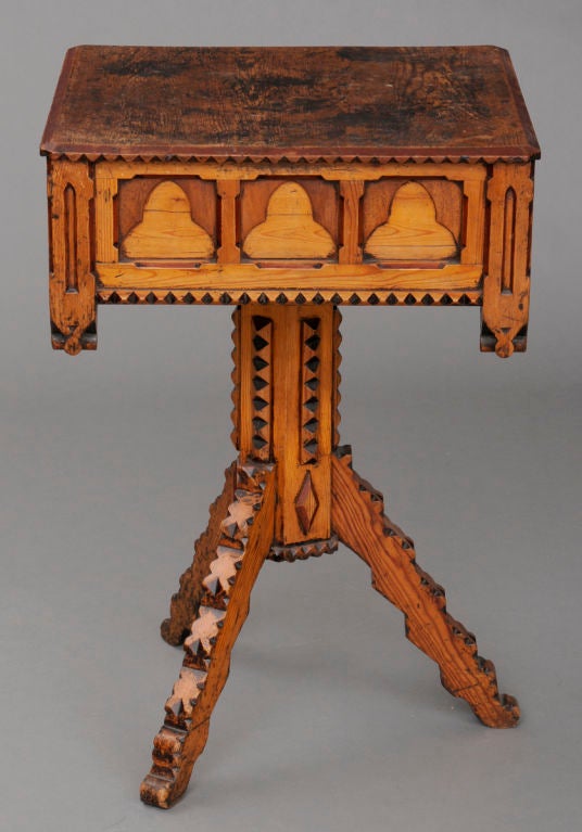 Carved English Country Gothic Pine Centre Table For Sale