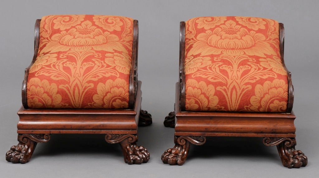 Carved Pair of English Regency Footstools For Sale