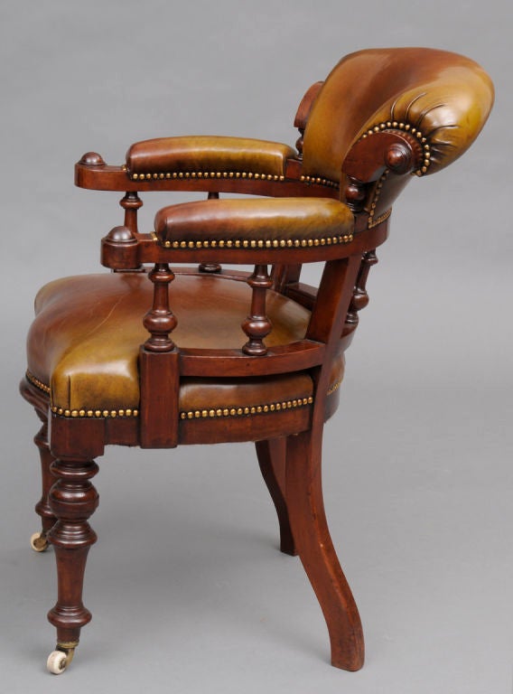 Victorian English Leather Desk Chair For Sale