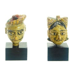 Pair of Wooden Handpainted Indian Puppet Heads