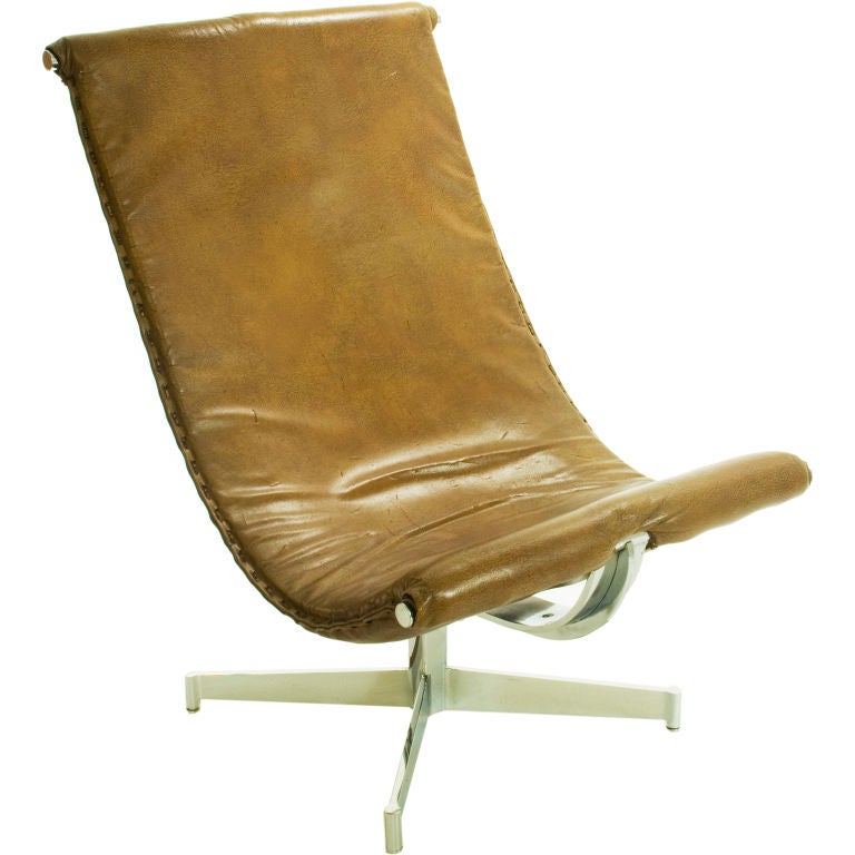 Italian Leather Sling Chair For Sale