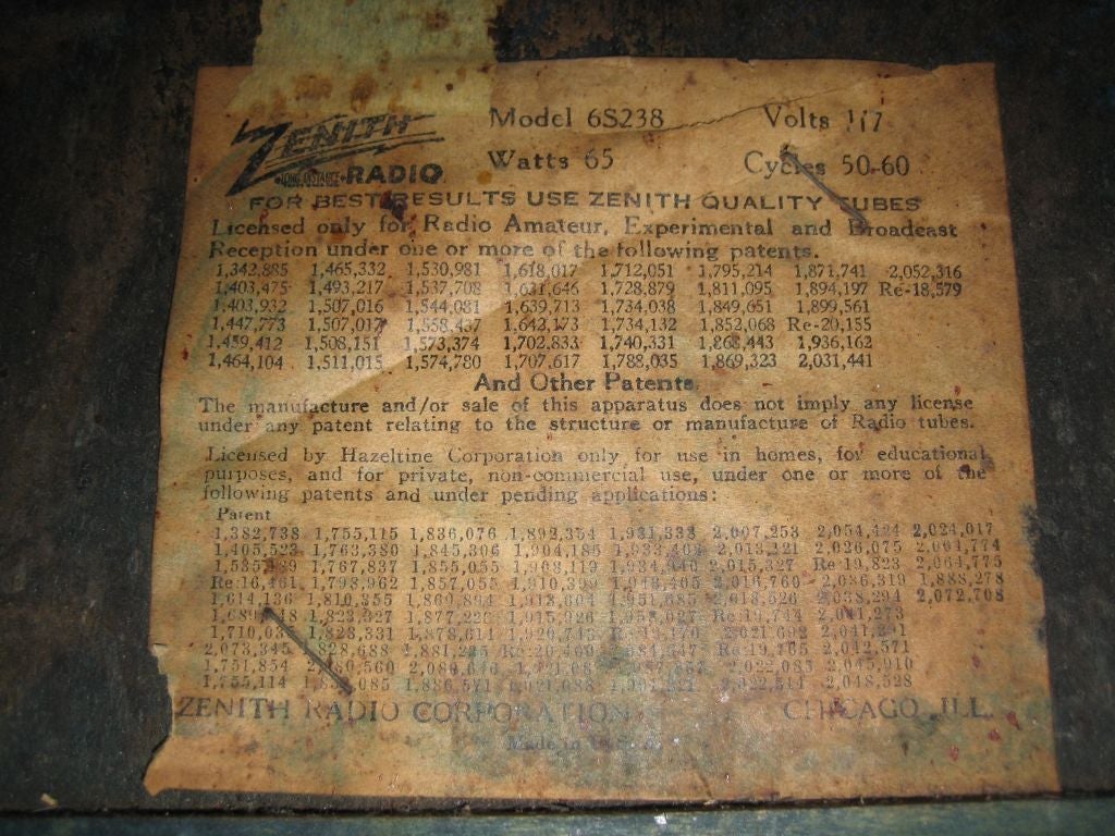 1938 Zenith 6S238 Wooden Chair side Radio 1