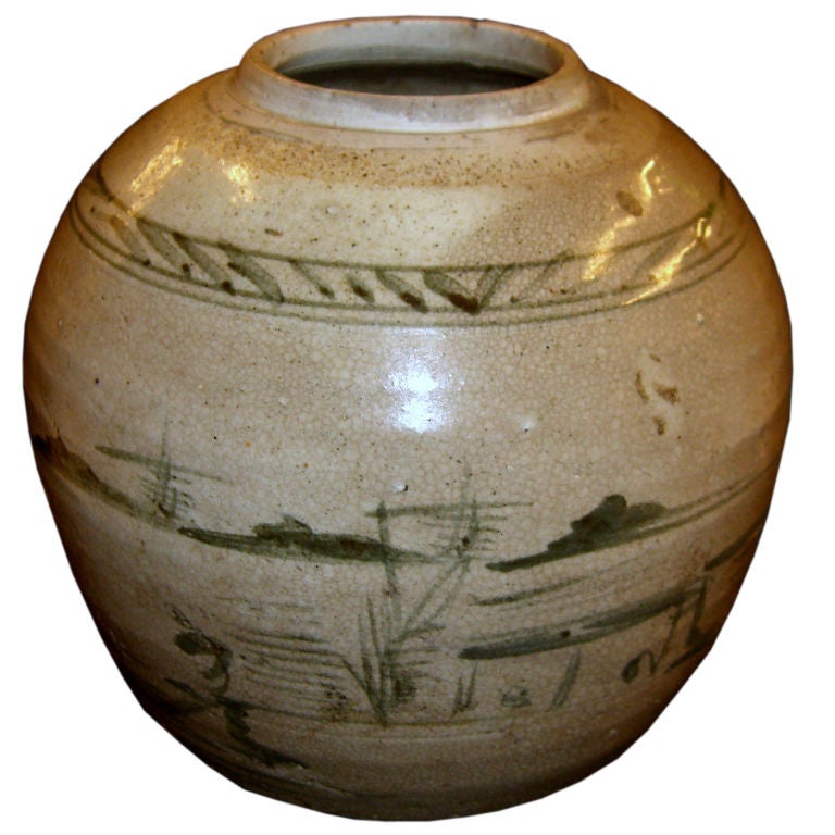 19th Century Korean pottery vase with decoration artist signed at 1stDibs