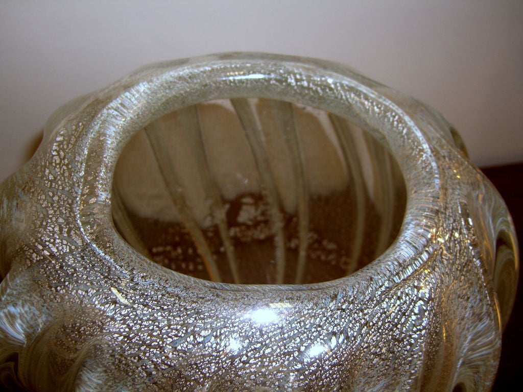 Japanese 1970's Mikasa hand blown clear ribbed glass vase white flecks
