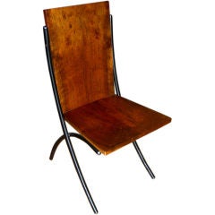 custom handmade Claro Walnut burl  & iron side chair by Rob Hare