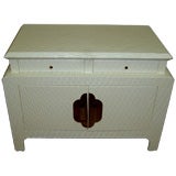 Great grass cloth covered stand / stand with drawers and storage