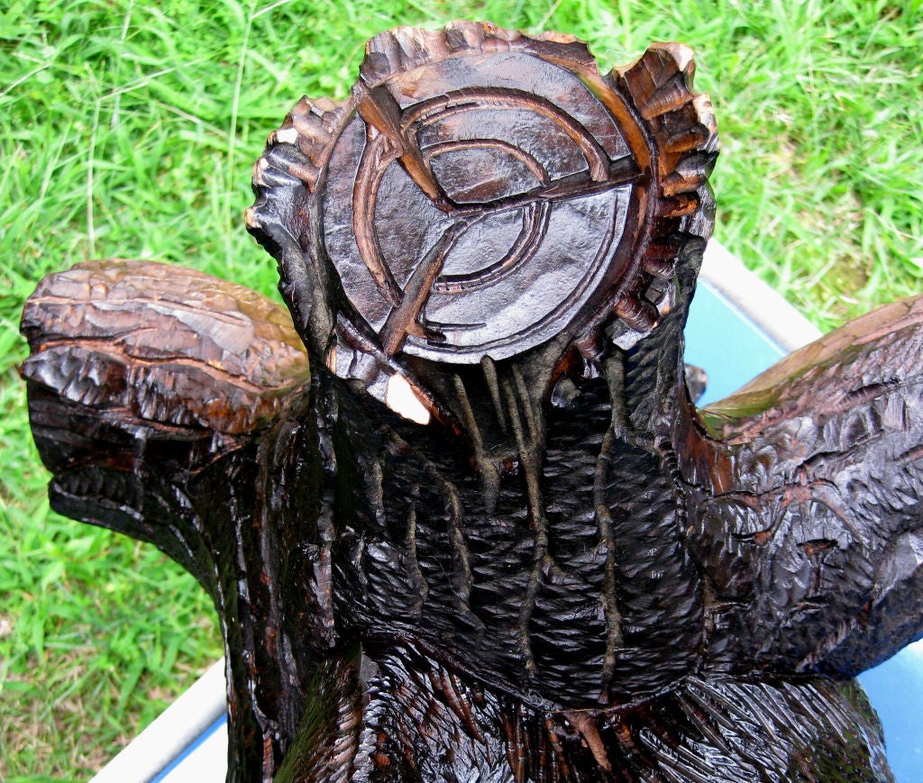 19th Century Well carved old Black Forest plant stand bear cubs glass eyes