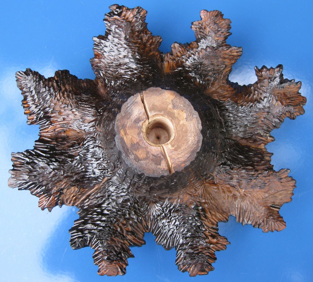 Well carved old Black Forest plant stand bear cubs glass eyes 1