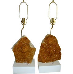 Beautiful pair of large citrine qaurtz lamps with white bases