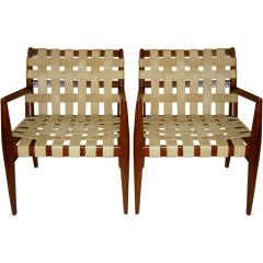 Unusual pair of chairs by T.H. Robsjohn-Gibbings leather straps