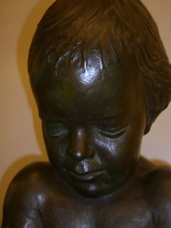 American Wonderful bronze by Edward Hoffman of girl with rabbitt 1977