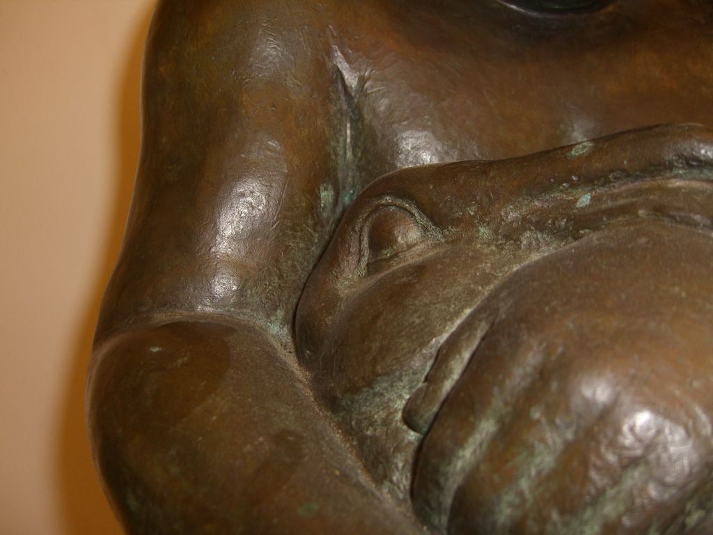 Late 20th Century Wonderful bronze by Edward Hoffman of girl with rabbitt 1977