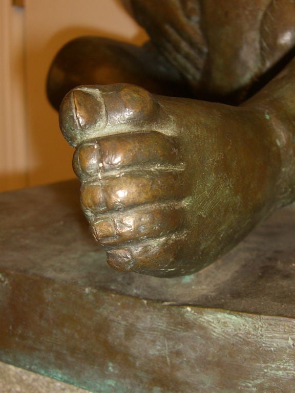 Bronze Wonderful bronze by Edward Hoffman of girl with rabbitt 1977