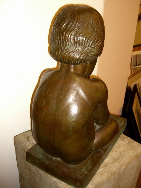 Wonderful bronze by Edward Hoffman of girl with rabbitt 1977 2