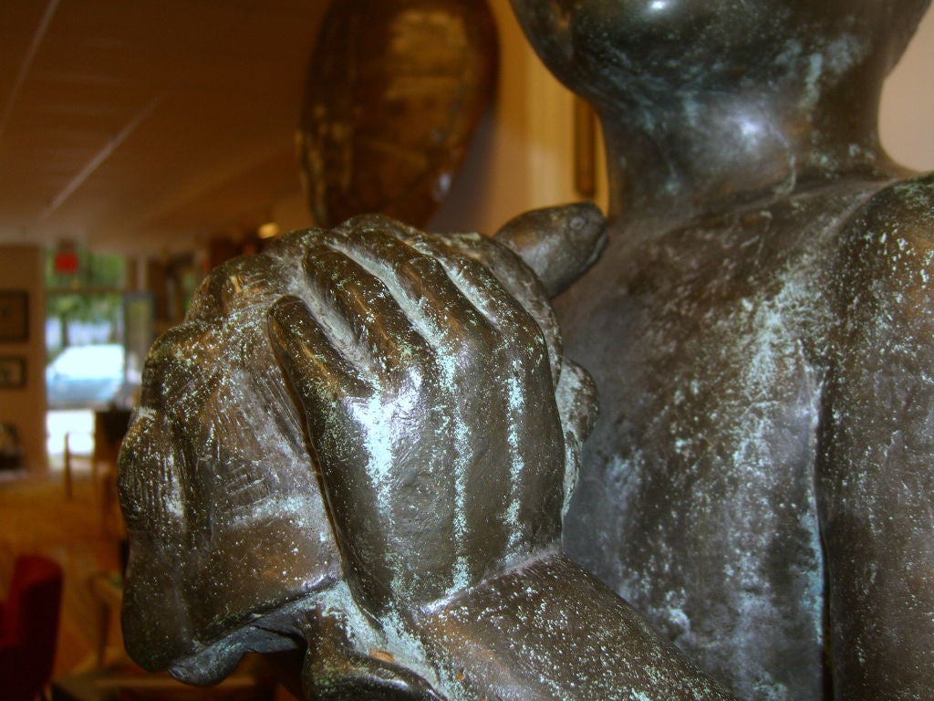 Mid-20th Century Life size bronze of a boy aand dog holding turtle by E. Hoffman