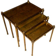 Great trio of bronze nesting tables w/ gold leaf eglomise
