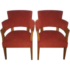 Pair of custom Gilbert Rohde chairs in Burl wood