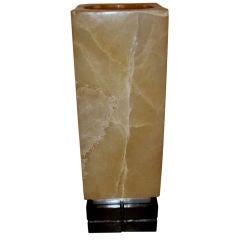 Elegant modernist alabaster lamp w/ gtreat graining wood base