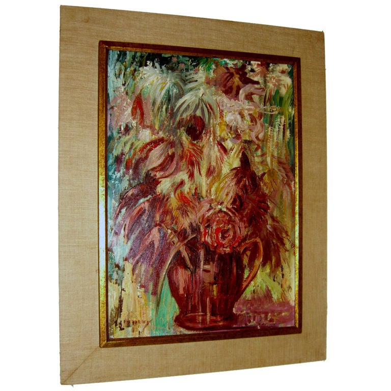 Nice heavy impasto floral illegibly signed dibble gallery label