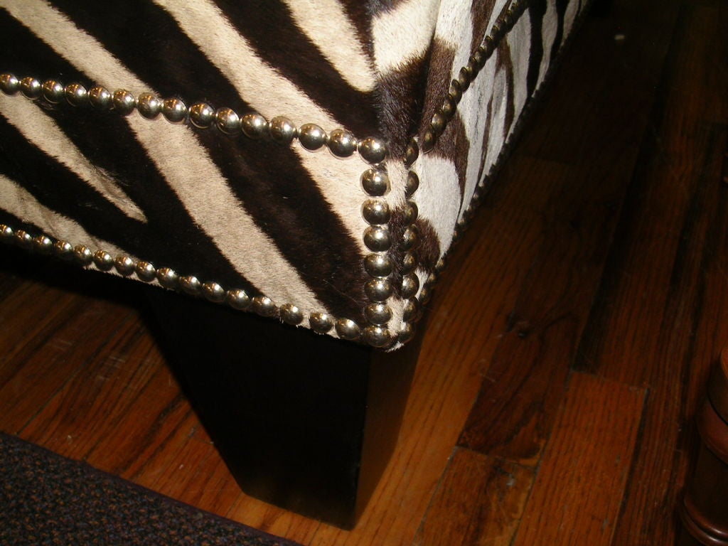 Contemporary Large Zebra Hide Ottoman