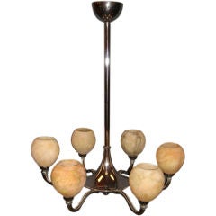 Mid-Century  French 6  Light  Alabaster And Chrome Chandelier