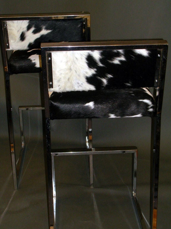 Late 20th Century Set Of Four 1970's Chrome And Cowhide Bar Stools