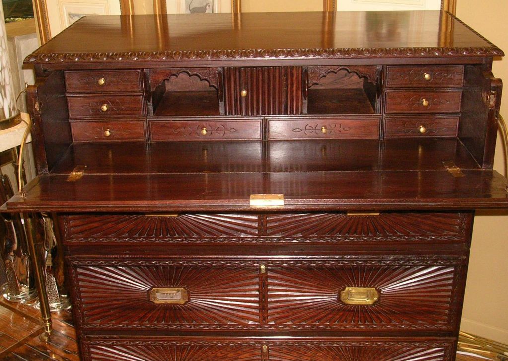 Brass 19th Century Anglo-Indian Chest of Drawers / Secretaire