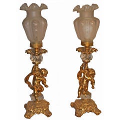 Vintage Pair French Brass Electrified Candelabras.