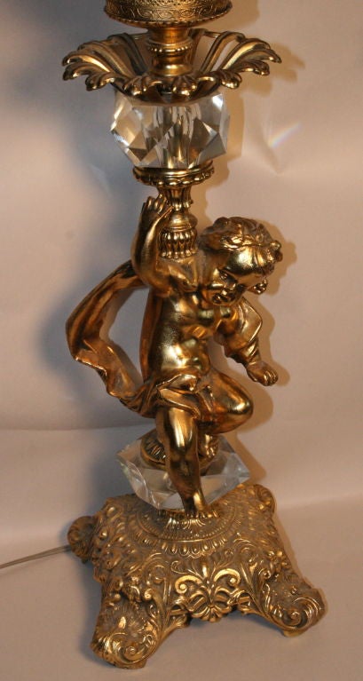 Pair French Brass Electrified Candelabras.