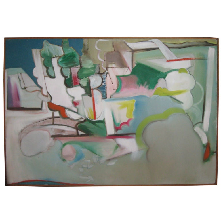 Midcentury Abstract Expressionist Oil Painting by R. Collzo