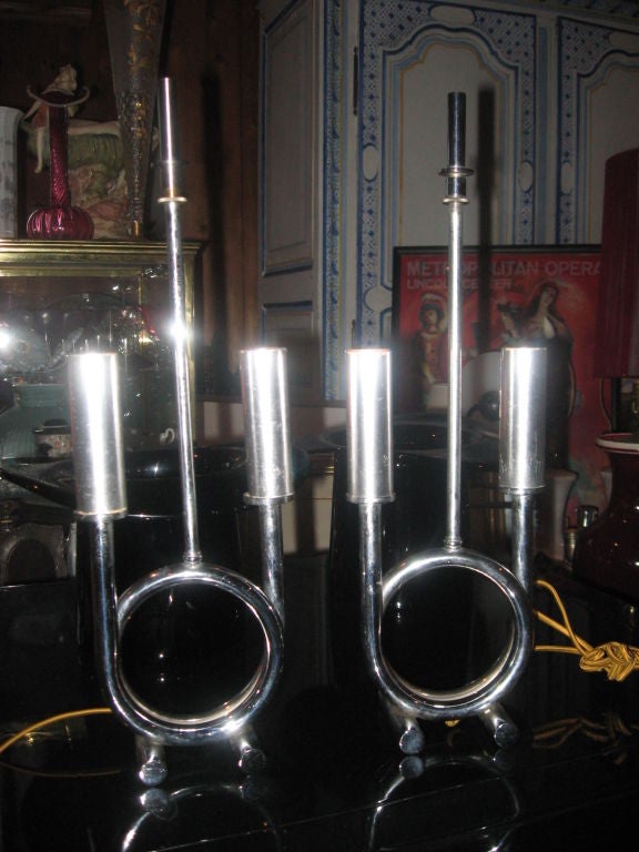 Early 20th Century Pair of Art Deco Chrome Lamps For Sale