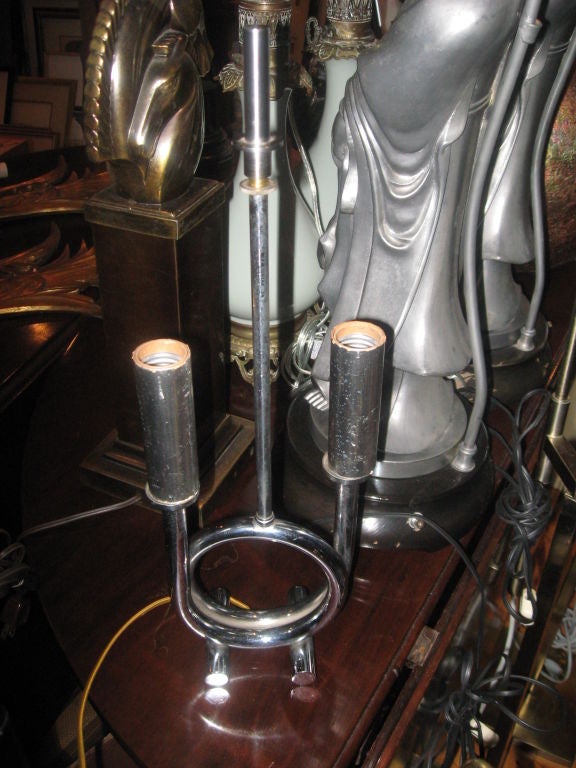 Pair of Art Deco Chrome Lamps In Good Condition For Sale In Water Mill, NY