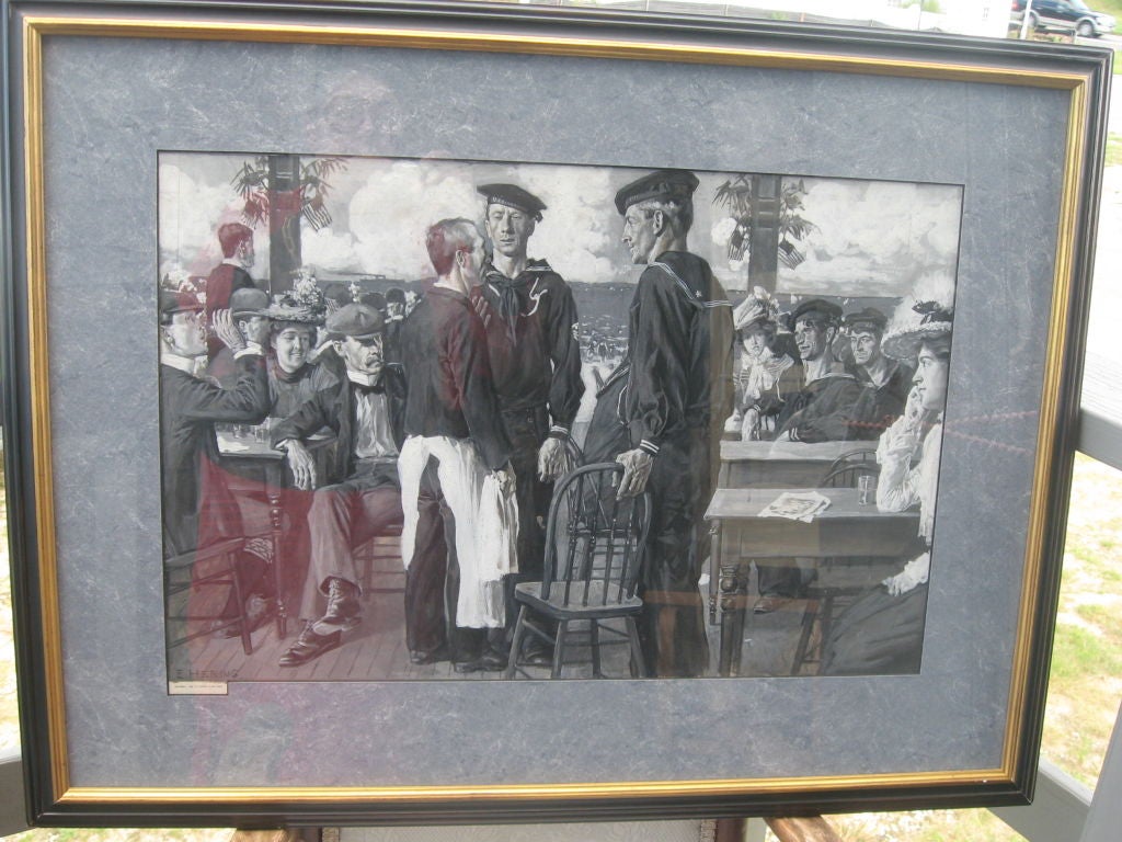 Original Tempera Illustration of Sailors for Century Magazine by listed Artist-in Gilded Frame.