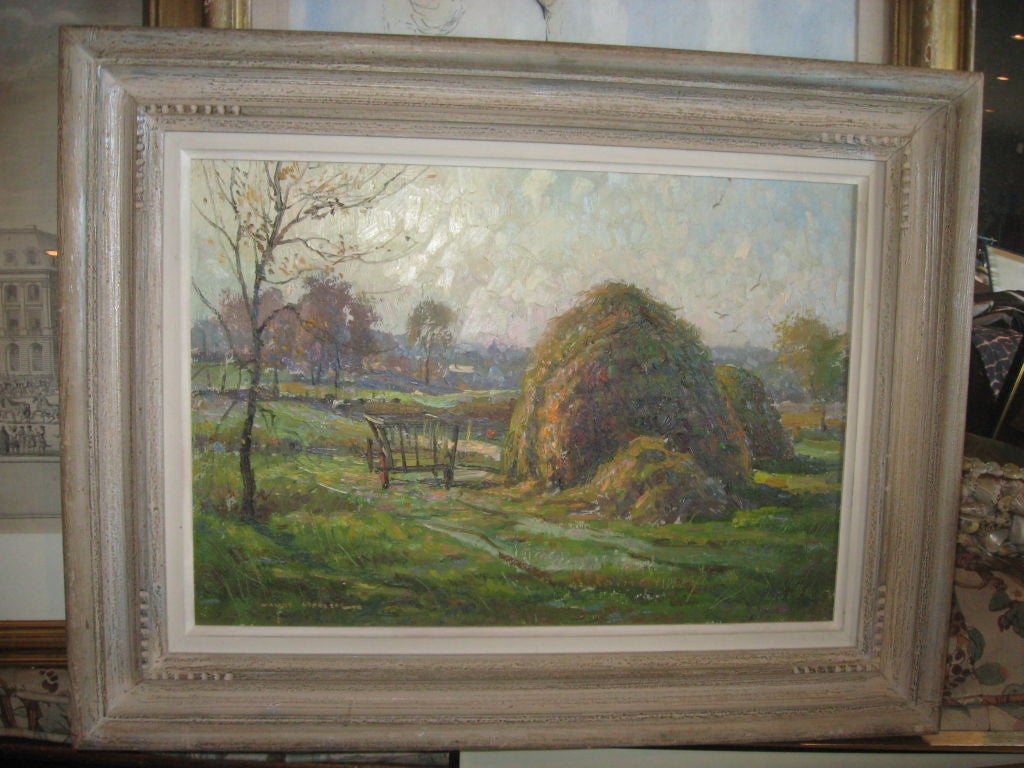 Oil painting of New England Haystack by Listed American Artist Wayne Morrell was shown in Grand Central Gallery.