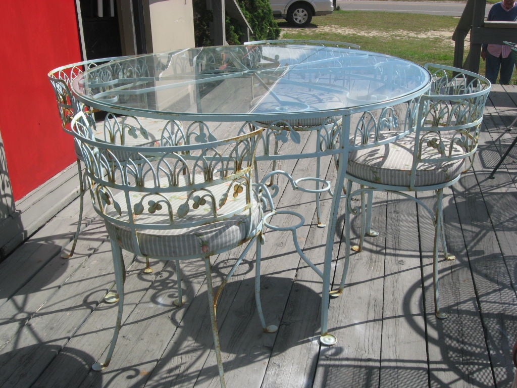 Iron Table and Chairs by Salterini from the Hilton Estate in Southampton with Custom Pillows