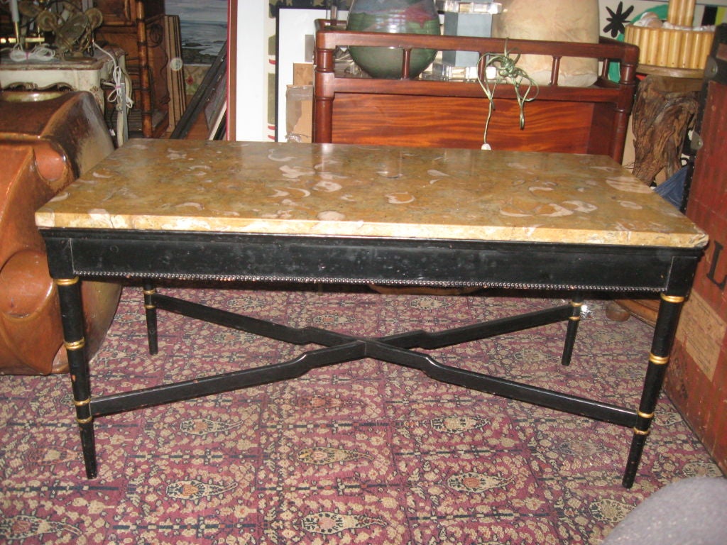 Italian Fossil Shell Marble and Ebonized Wood Coffee table