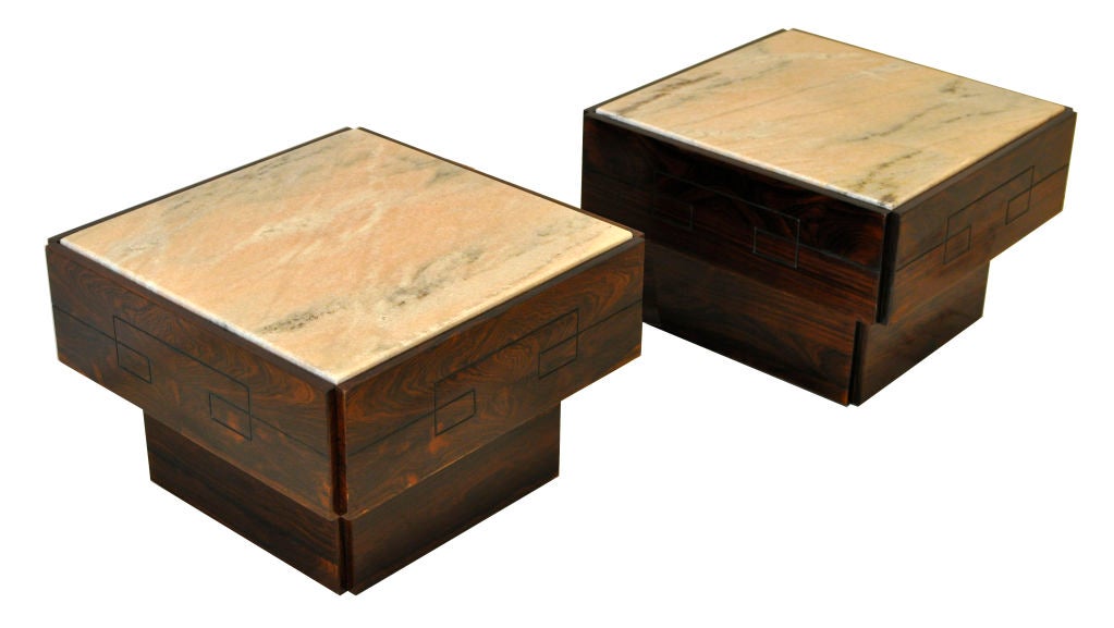 Mid-20th Century Pair of Side Tables in Pink Marble and Jacarandá