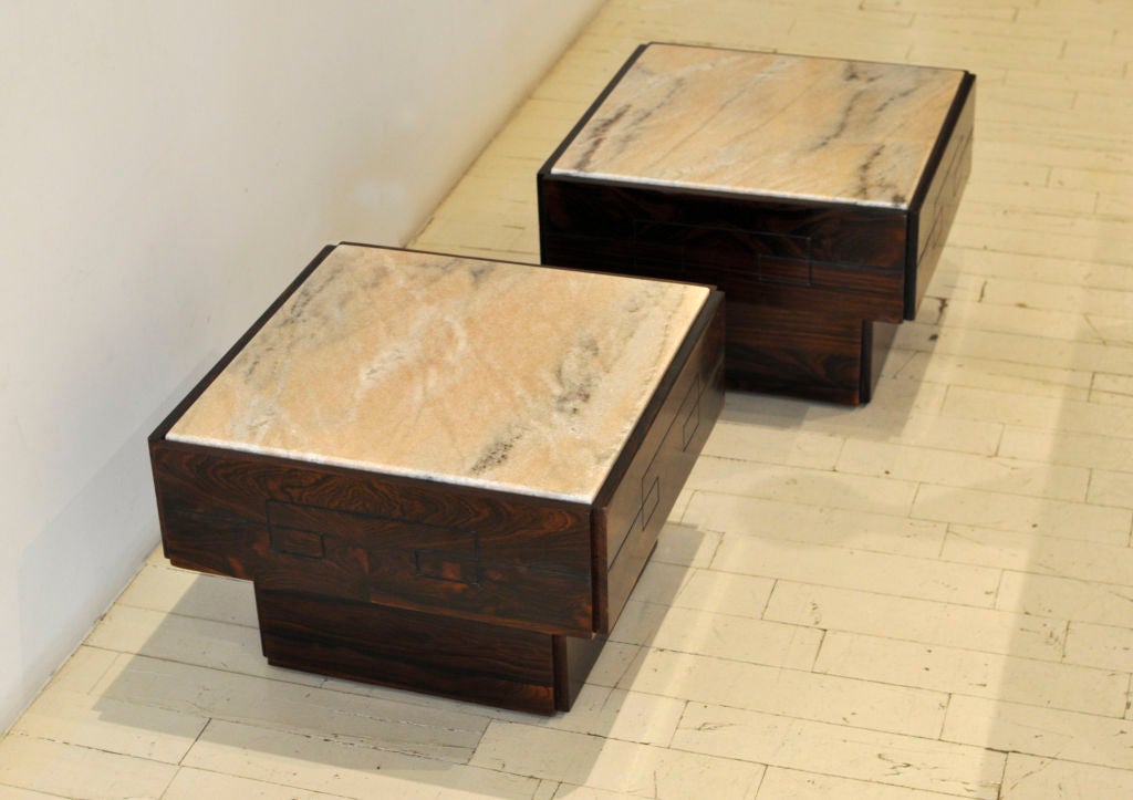 Pair of Side Tables in Pink Marble and Jacarandá 1