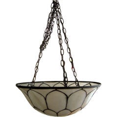 Antique WHITE LEADED GLASS HANGING LIGHT FIXTURE, c. 1910