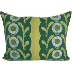 VINTAGE HAND BLOCK PRINTED "LAZY DAISY"  FABRIC PILLOW, c. 1950s