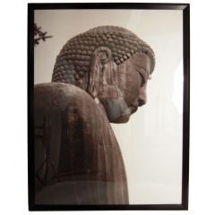 LARGE FRAMED BLACK AND WHITE BUDDHA PHOTOGRAPH ON CANVAS