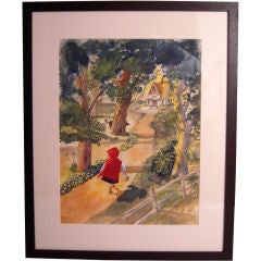 Retro LITTLE RED RIDING HOOD WATERCOLOR ILLUSTRATION