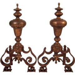 PAIR OF FRENCH GILDED AND WROUGHT IRON ANDIRONS