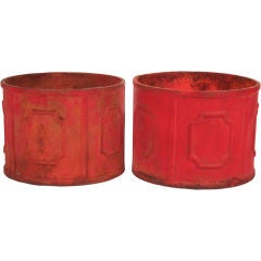 Vintage PAIR OF RED CAST IRON PLANTERS