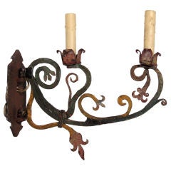 Antique PAINTED WROUGHT IRON SCONCE, c. 1920s